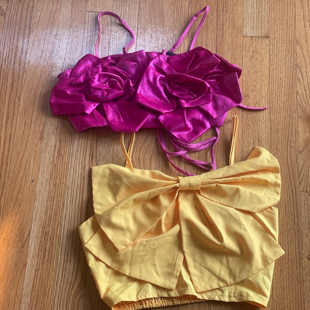 SHEIN Pink and Yellow Floral Crop Tops